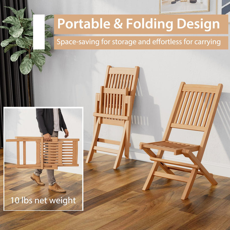 Giantex Patio Folding Chairs, Solid Teak Wood Outdoor Chairs with Slatted Seat & Back