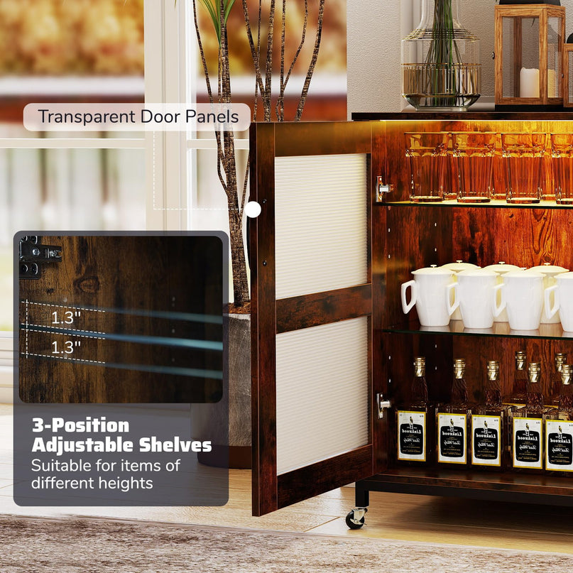 Giantex Wine Bar Cabinet with LED Light for Dining Room Living Room