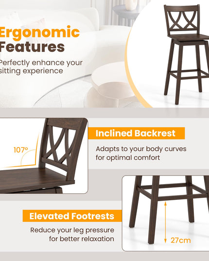 Giantex 29" Bar Stools Set of 2/4, Swivel Wooden Bar Chairs with Rubber Wood Frame, for Kitchen Island, Restaurant & Pub, Dark Grey