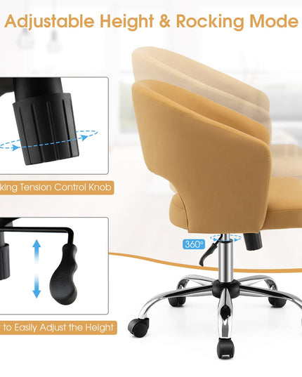 Giantex Home Office Desk Chair, Mid Back Swivel Chair with Hollow Design & Height Adjustable (Yellow)