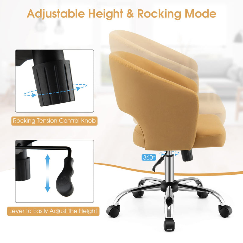 Giantex Home Office Desk Chair, Mid Back Swivel Chair with Hollow Design & Height Adjustable (Yellow)