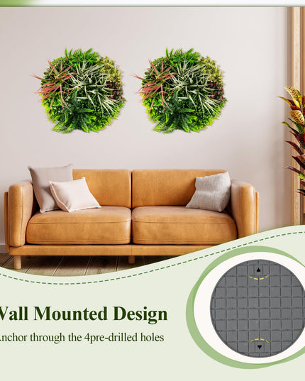Giantex 2 Pack Hanging Artificial Plants Panels, 20" Round Framed 3D Greenery Wall Art Decor