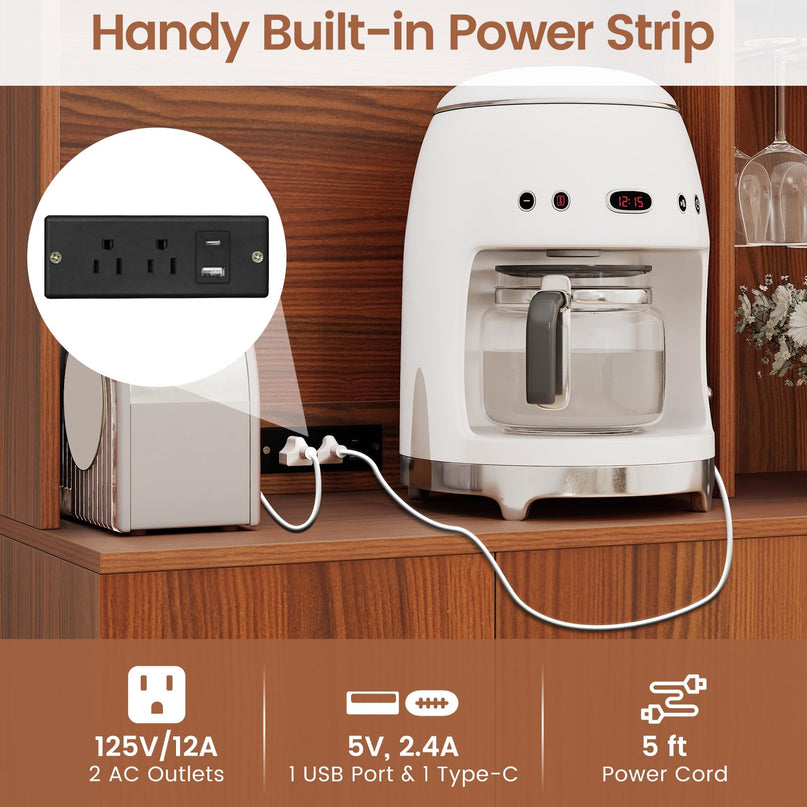 Giantex 66" Kitchen Pantry Cabinet with Charging Station