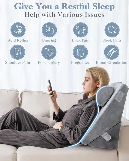 Giantex Bed Wedge Pillow for Sleeping, 12 Inch Adjustable Triangle Pillow with Air Memory Foam