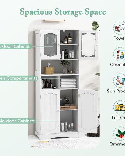 Giantex 58.5" Tall Storage Cabinet - Pantry Cabinet with Tempered Glass Doors, Adjustable Shelves