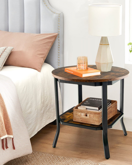 Giantex Round End Table, Industrial Nightstand w/Storage Shelf