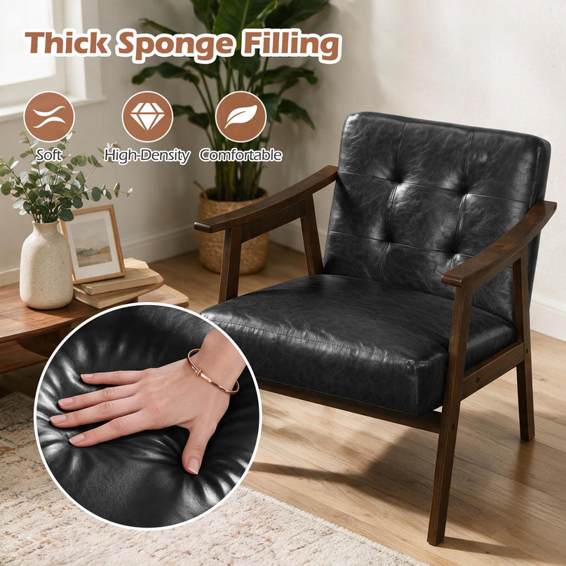 Faux Leather Accent Chair with Inclined Backrest (1/2)