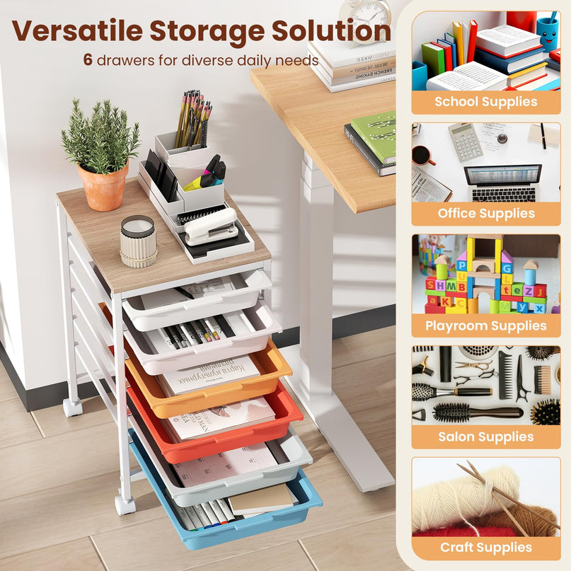 Giantex Rolling Storage Cart with 6 Drawers Utility Cart（22.5"H）