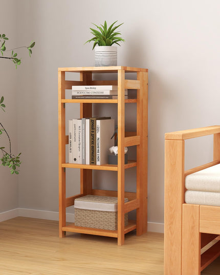 Giantex 4-Tier Bookshelf, 34.5" Floor Storage Shelf w/Rubber Wood Frame, Anti-Toppling Kits, 14" x 13" x 34.5"