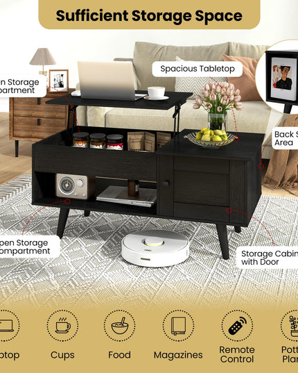 Giantex Lift Top Coffee Table, Modern Cocktail Table with Hidden Compartment, Open Shelf & Cabinet