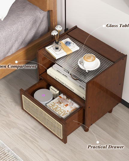 Giantex Rattan Nightstand with Drawer