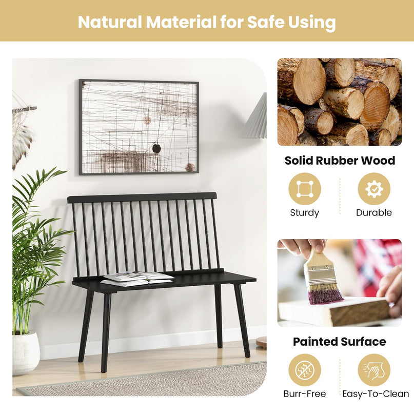 Giantex Entryway Bench for 2, Windsor Bench with Spindle Back & Anti-Slip Foot Pads
