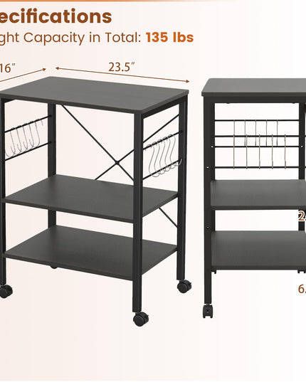 Giantex Kitchen Bakers Rack 3-Tier Microwave Cart on Wheels