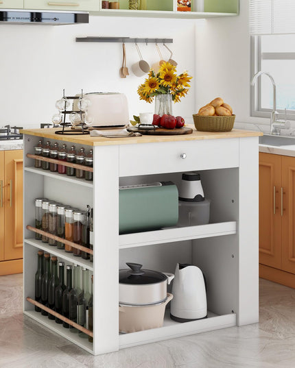 Giantex Kitchen Island with Storage, 2-Door Buffet Cabinet, 6-Tier Spice Racks, Drawer, Shelves