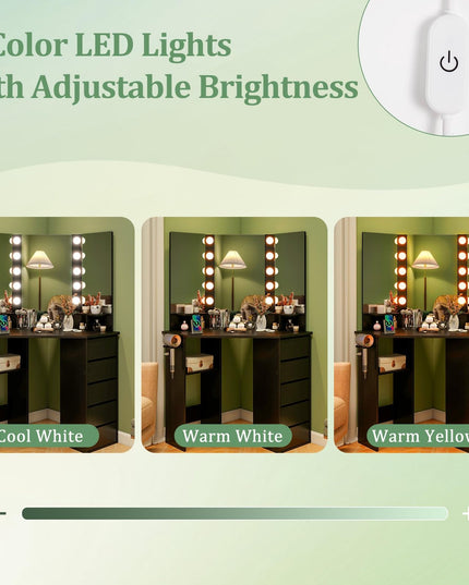 CHARMAID Corner Vanity Desk with Mirror and Lights