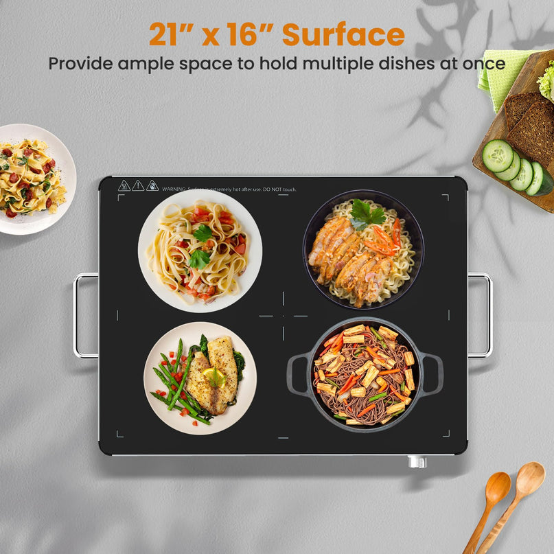Giantex Electric Warming Tray 53 x 40 cm - Tempered Glass Buffet Server & Food Warmer