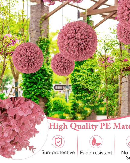 Giantex 2 PCS Artificial Plant Topiary Ball, 17.5'' Pink Faux Eucalyptus Decorative Balls for Wedding Home Decor