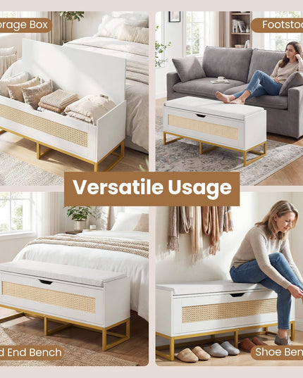 Giantex Rattan Shoe Bench with Metal Legs for Bedroom