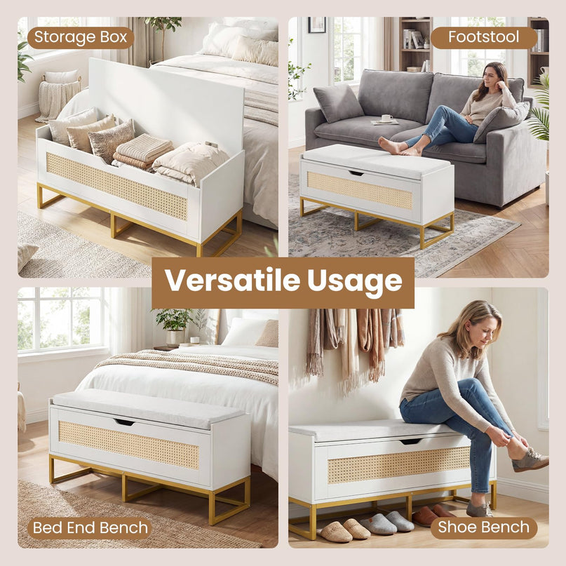 Banc à chaussures en rotin Giantex avec pieds en métal pour chambre à coucher