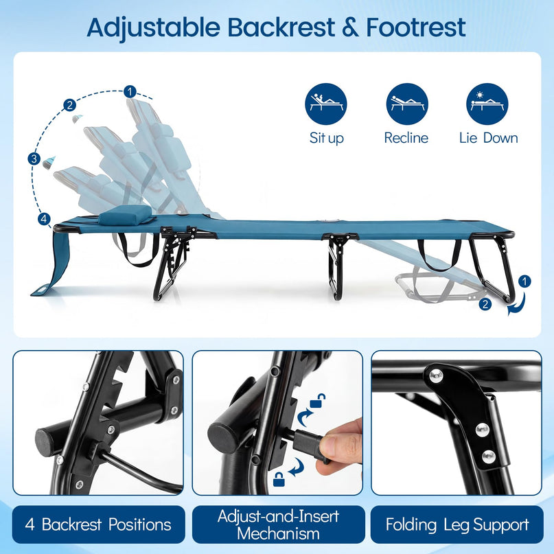 Giantex Folding Beach Tanning Chair - Adjustable Patio Lounge Chair w/Face Hole
