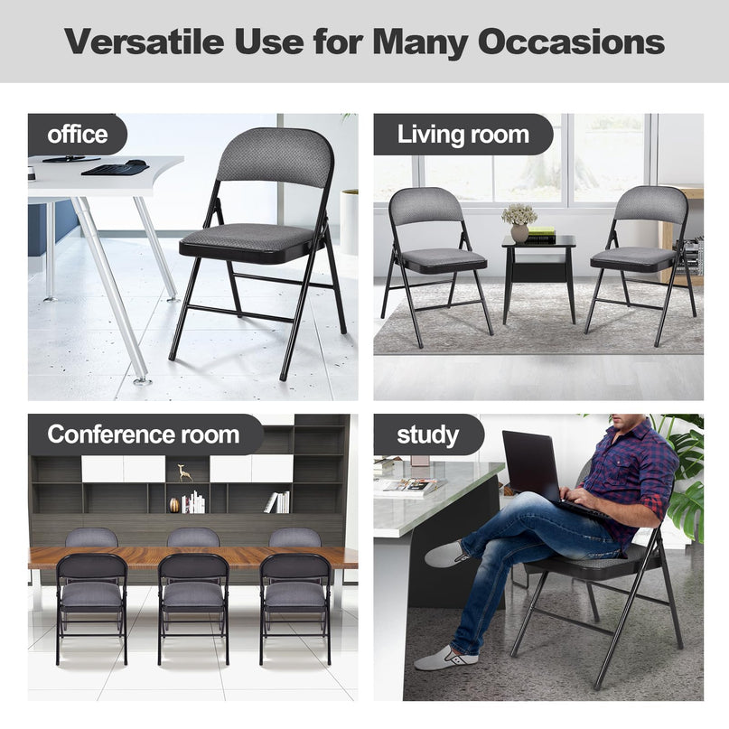 Giantex 6-Pack Folding Chairs Set - Waiting Room Chairs with Metal Frame