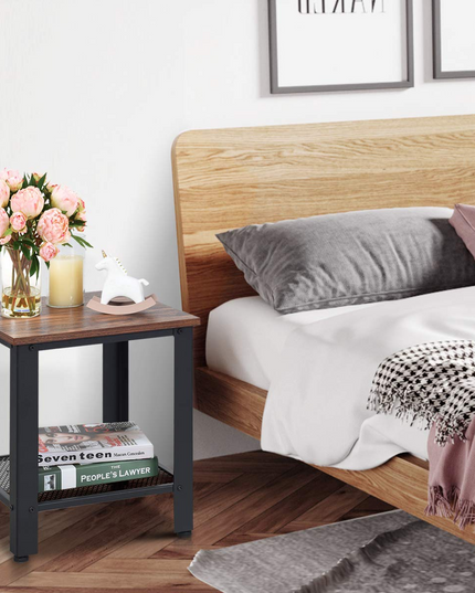 Giantex Nightstand Side Table 2-Tier W/Adjustable Feet, Storage Shelf and Metal Frame