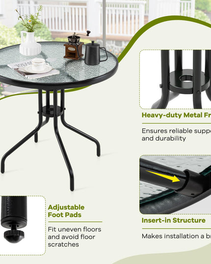 Giantex 31.5" Patio Round Dining Table with Tempered Glass Tabletop & 2" Umbrella Hole