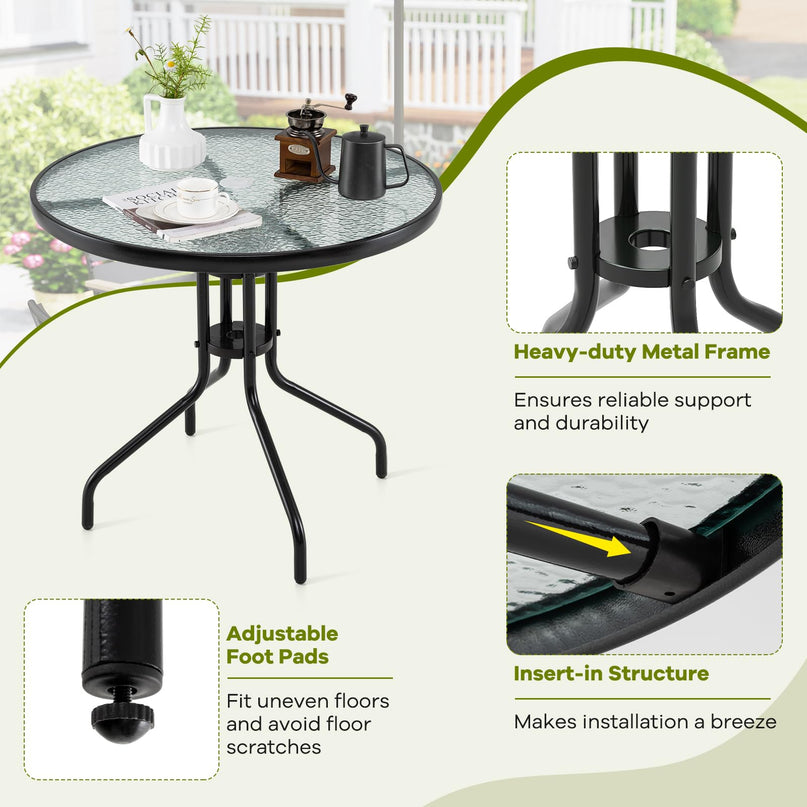 Giantex 31.5" Patio Round Dining Table with Tempered Glass Tabletop & 2" Umbrella Hole