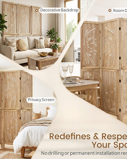 GIANTEX Boho Room Divider with Carved Palm Leaf Pattern