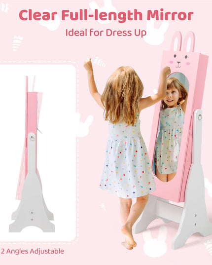 CHARMAID Kids Mirror Jewelry Cabinet - 45" Standing Jewelry Armoire with Full Length Mirror
