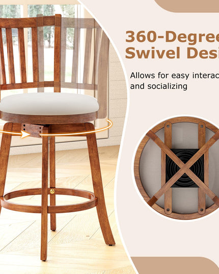Giantex 25" Counter Height Stools with Rubber Wood Legs & Footrest & Upholstered Seat
