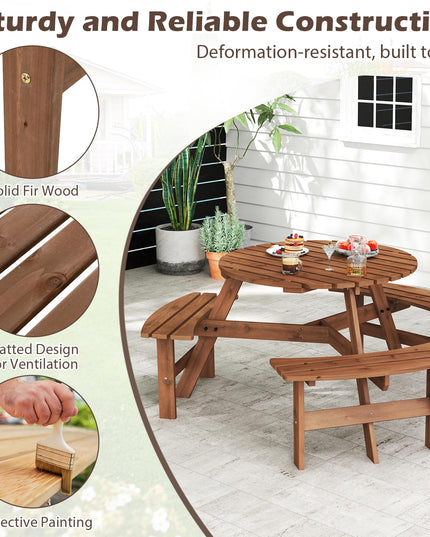 Giantex 6-Person Round Picnic Table Set with 3 Benches 550 LBS Bench Capacity