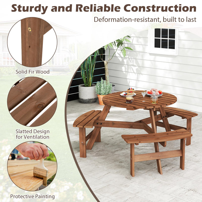Giantex 6-Person Round Picnic Table Set with 3 Benches 550 LBS Bench Capacity