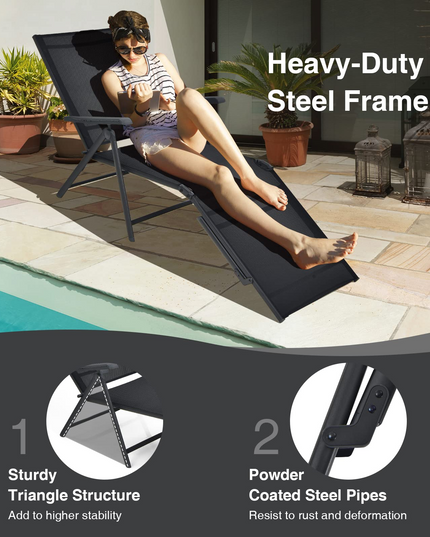 Outdoor Sunbathing Chair W/ 5-Position Backrest | Patio Lounge Chair