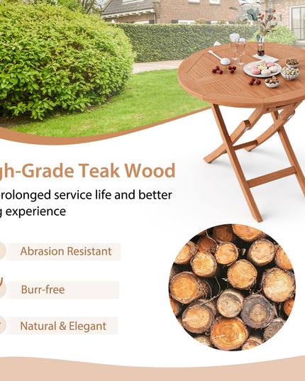 Giantex 31.5” Outdoor Folding Table, Patio Solid Teak Dining Table with Natural Appearance, Space-Saving Design
