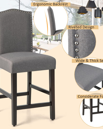 Giantex Bar Stools Set of 2, 25" Counter Height Bar Dining Chairs with Rubber Wood Legs