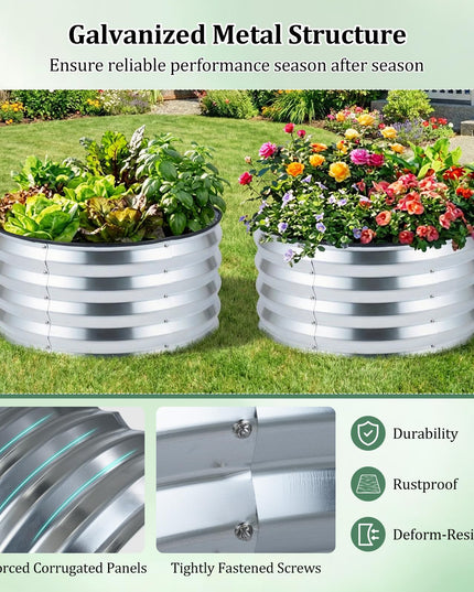 Giantex 2 Pack Galvanized Raised Garden Bed Kit | 2x2x1 FT Round Large Metal Planter Boxes w/Open-Ended Base