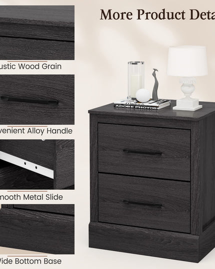 Giantex Wood Bedside Table with 2 Storage Drawers