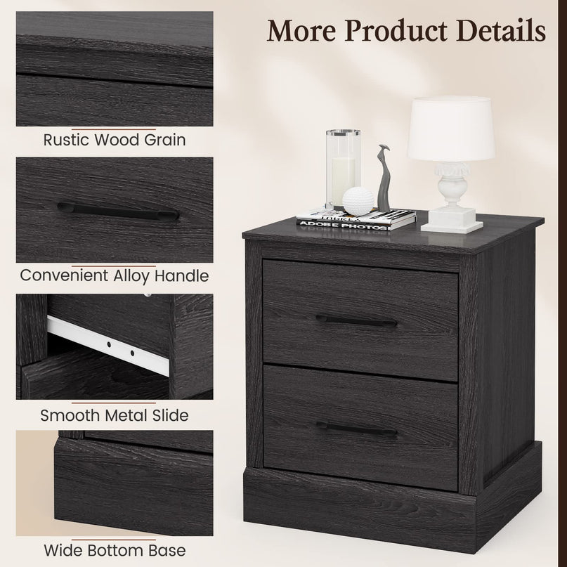 Giantex Wood Bedside Table with 2 Storage Drawers