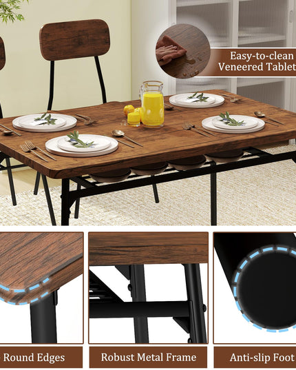 Giantex Dining Table Set for 4, Kitchen Table with Bench & 2 Chairs, Storage & Metal Frame