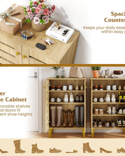 Giantex Shoe Cabinet with 2 Slatted Doors for Entryway