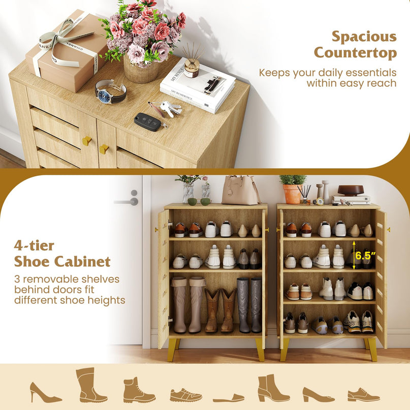 Giantex Shoe Cabinet with 2 Slatted Doors for Entryway