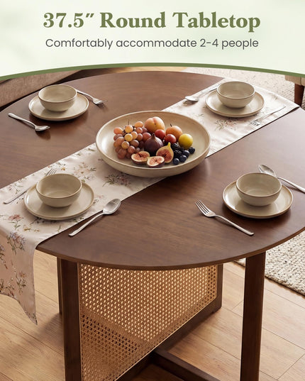 Giantex 37.5" Farmhouse Kitchen Table with Solid Rubberwood Pedestal & Rattan Base