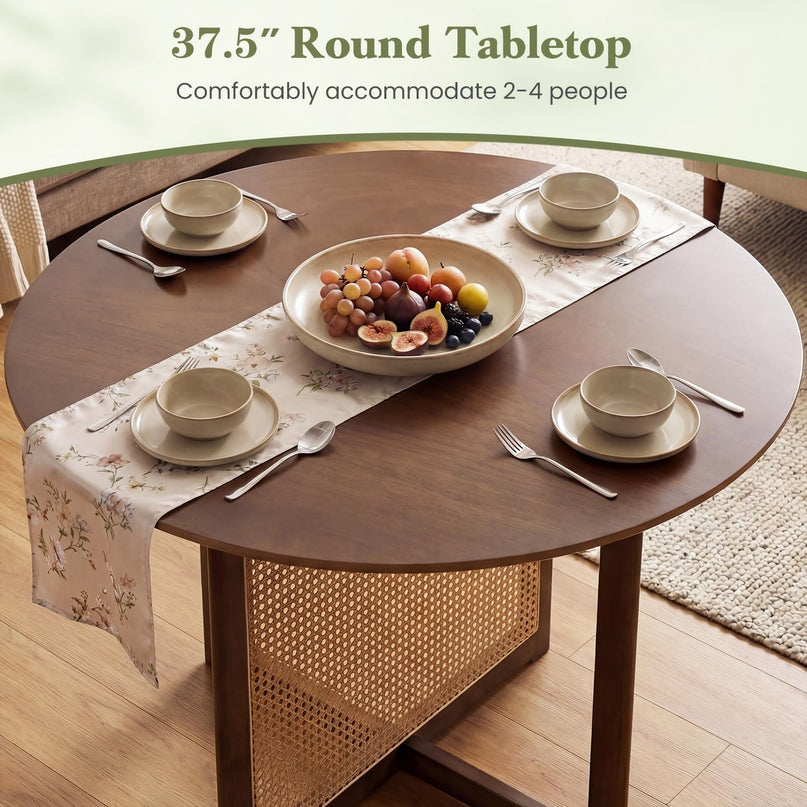 Table de cuisine de ferme Giantex de 95,2 cm avec pied en bois d'hévéa massif et base en rotin