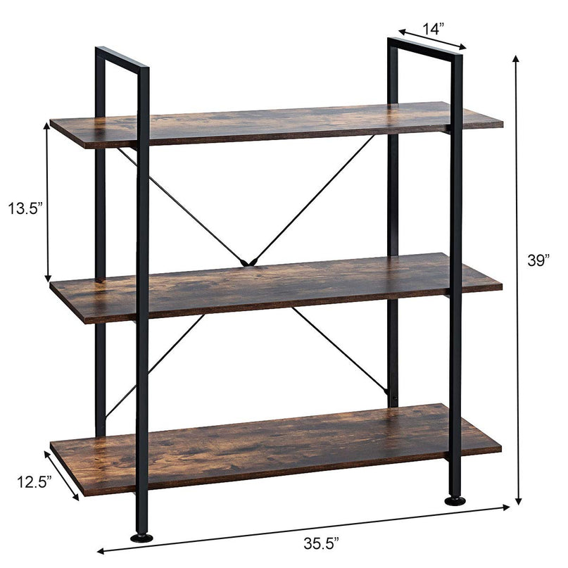 Giantex 3-Tier Industrial Bookshelf, Vintage Bookcase w/ Metal Frame