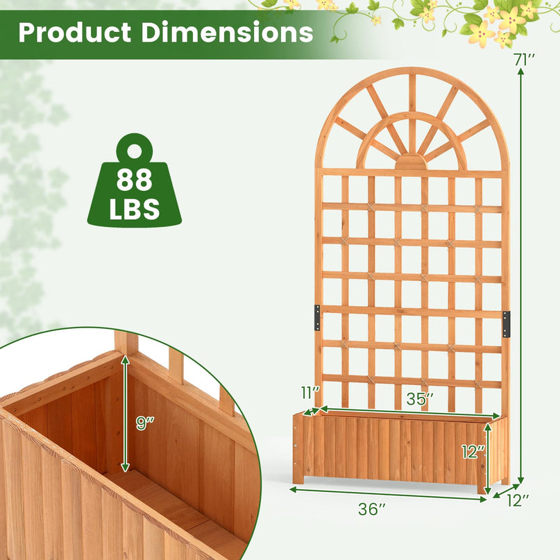 Jardinière surélevée d'extérieur en bois de sapin Giantex 71" avec treillis et trous de drainage