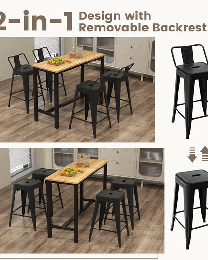 Giantex Metal Bar Stools Set of 4, 24" Counter Height Modern Industrial Barstools w/Removable Bucket Back & Footrest