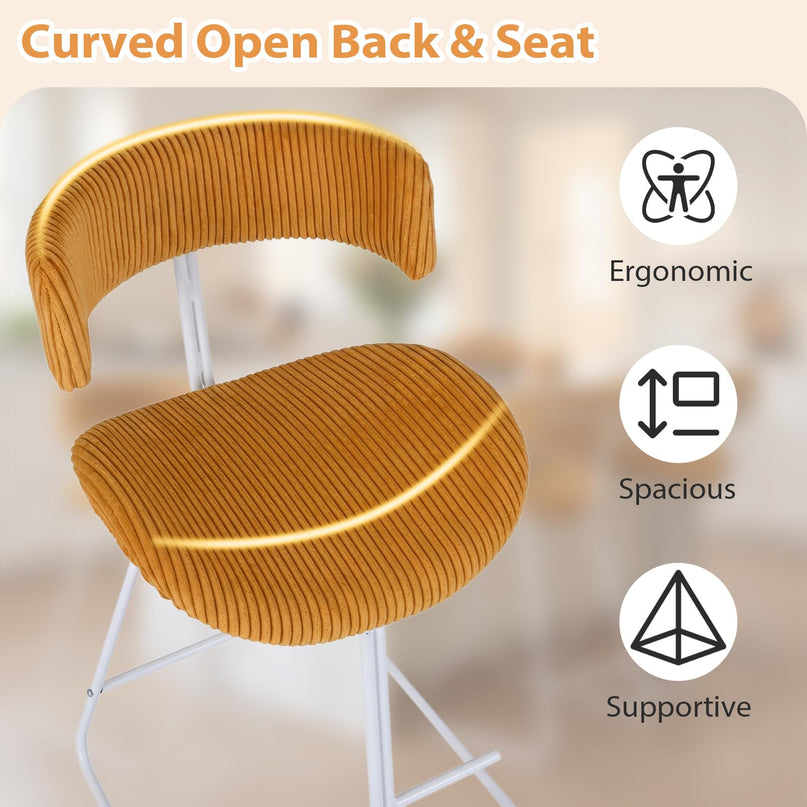 Chaises de comptoir sans accoudoirs Giantex 25" rembourrées en tissu avec pieds et repose-pieds en métal (2/4)