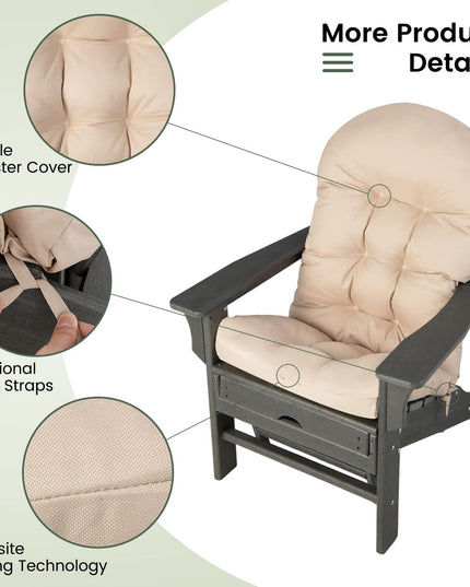 Giantex Patio Adirondack Chair Cushion - 49"x 23"High Back Rocking Chair Cushion w/Fixing Straps, Durable & Fade Resistant