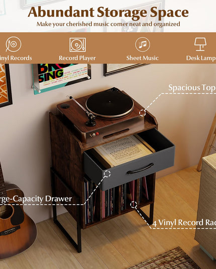 Meuble Tourne-disque Giantex avec tiroir et support de disques vinyles